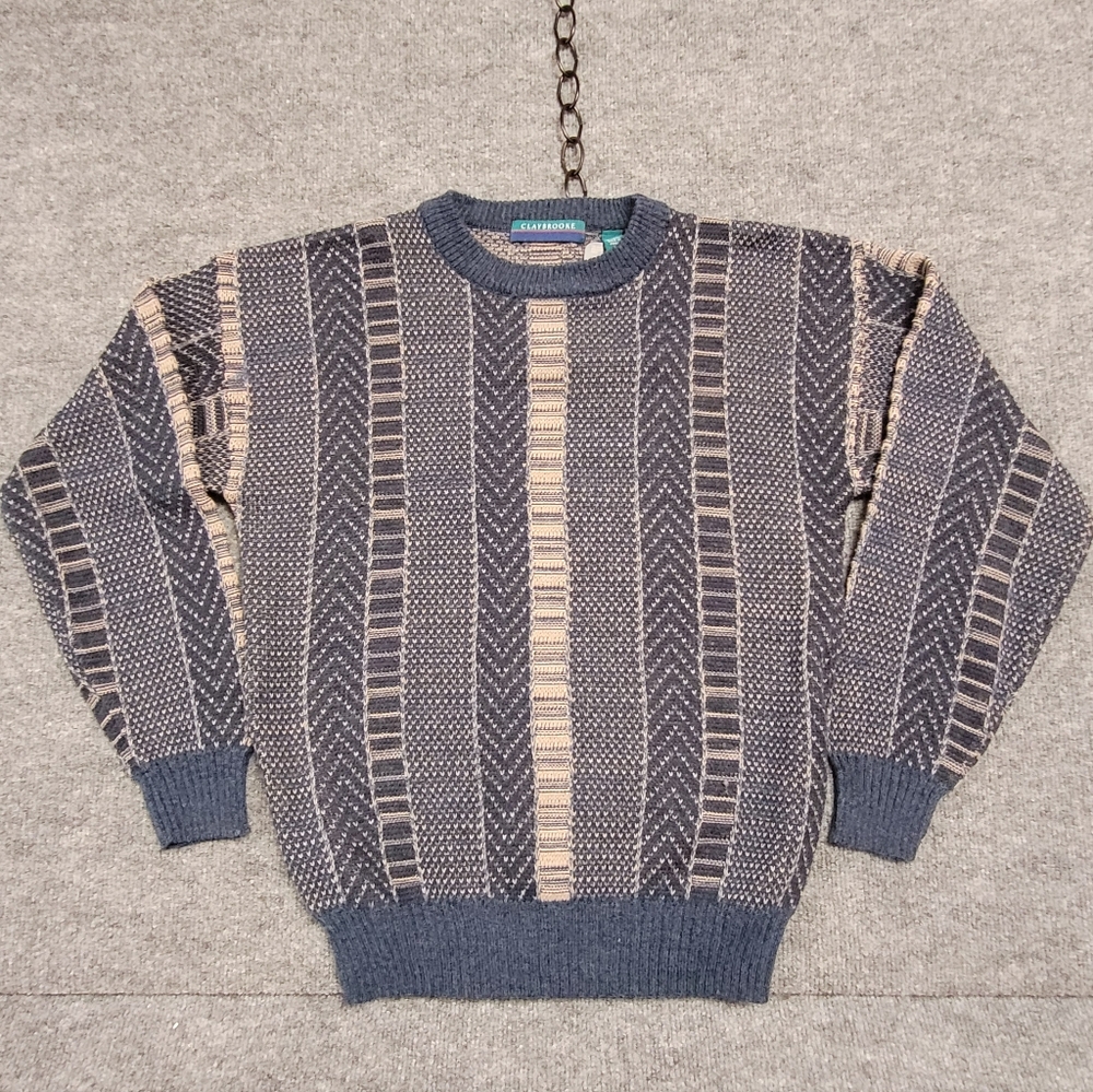 CLAYBROOKE M VINTAGE Navy and Beige Crewneck Sweater